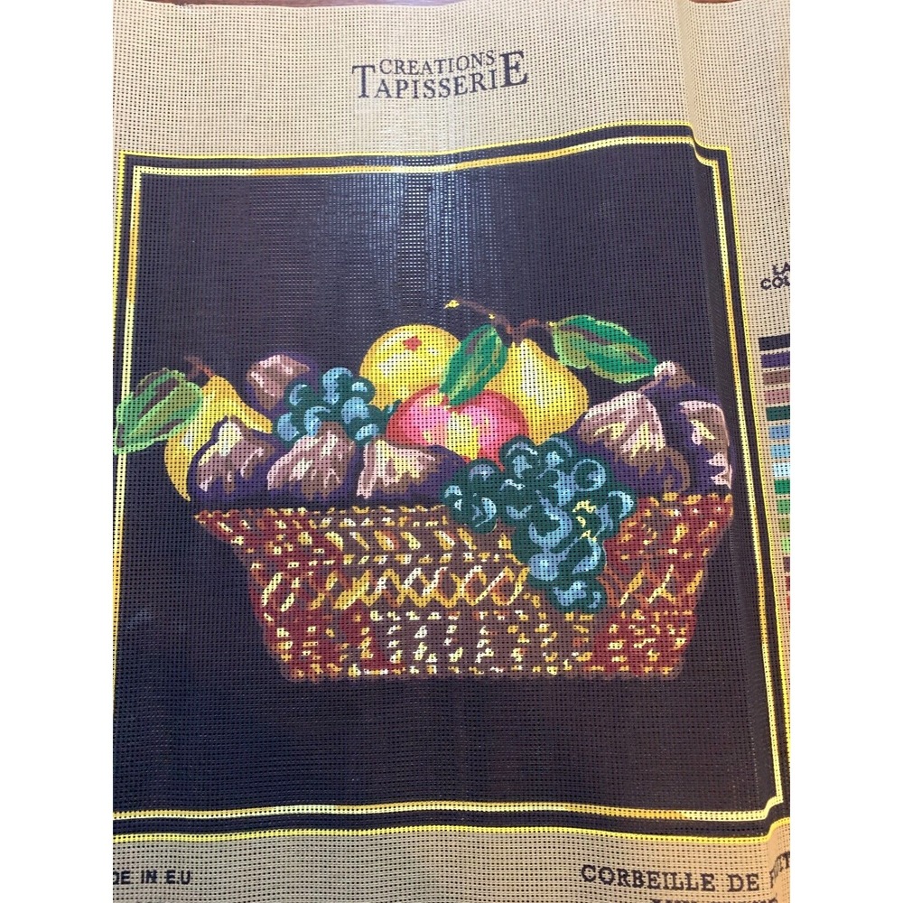 Vtg DMC Needlepoint Canvas Fruit Basket 15 x 16 Creations Tapisserie 1995